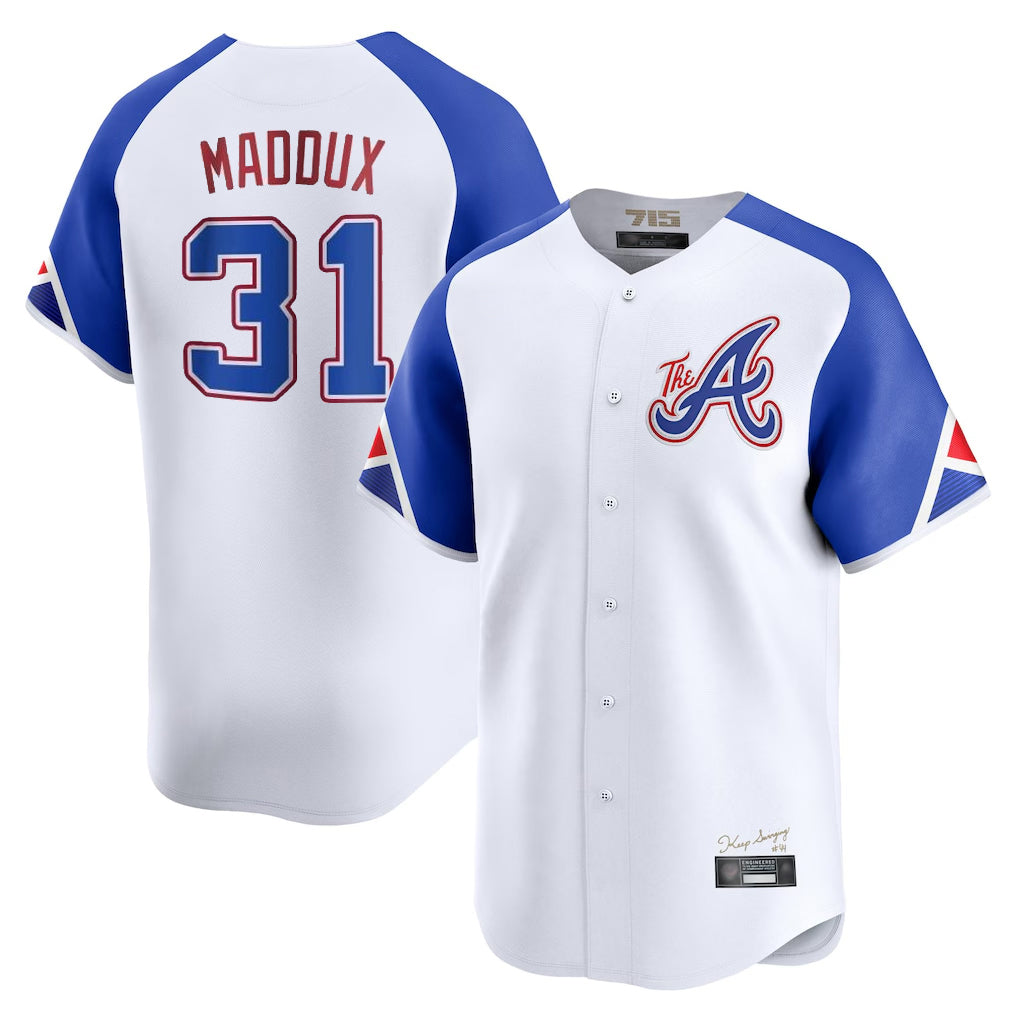 Atlanta Braves #31 Greg Maddux Player White MASONITE City Connect Limited Home Game Stitched Jerseys