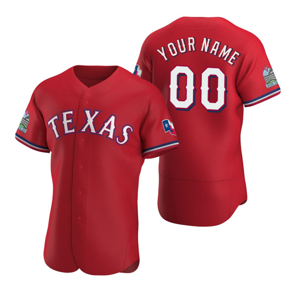 Custom Texas Rangers Scarlet MASONITE Stitched Flex Base Jersey