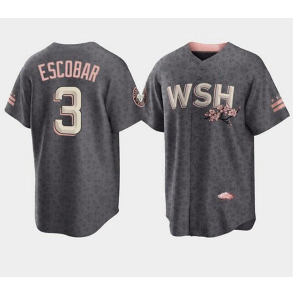 Washington Nationals #3 Alcides Escobar 2022 Grey MASONITE City Connect Cherry Blossom Cool Base Stitched Jersey
