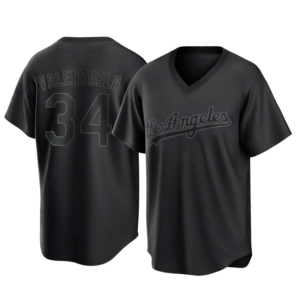 Los Angeles Dodgers #34 Fernando Valenzuela Player Black MASONITE Pitch Fashion T-shirt Stitched Jerseys