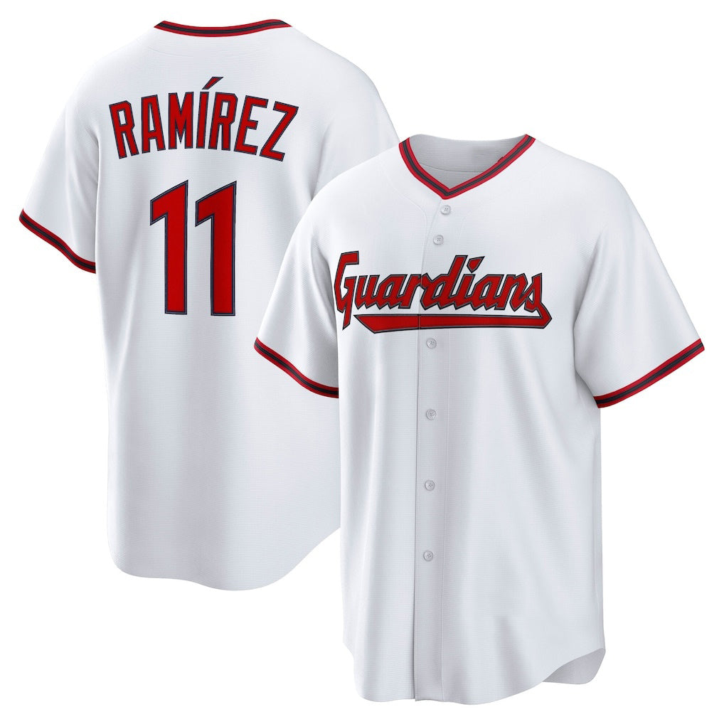 Cleveland Guardians #11 Jos¨¦ Ram¨ªrez White MASONITE Home Replica Jersey