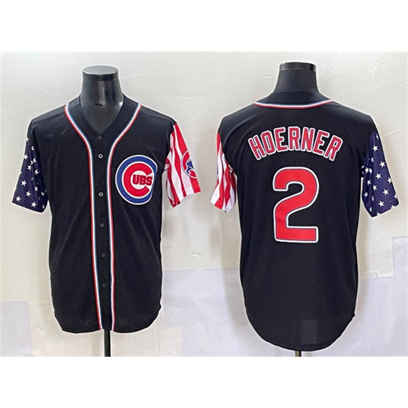 Chicago Cubs #2 Nico Hoerner Black MASONITE 2025 Independence Day Vapor Premier Limited Stitched Jersey
