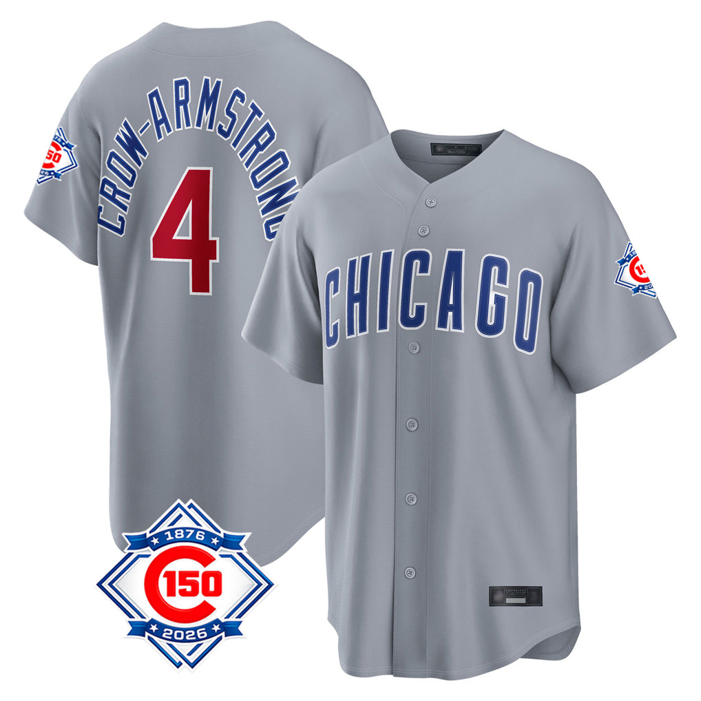 Chicago Cubs #4 Pete Crow-Armstrong Player Gray MASONITE 150th Anniversary Home Game Stitched Jerseys