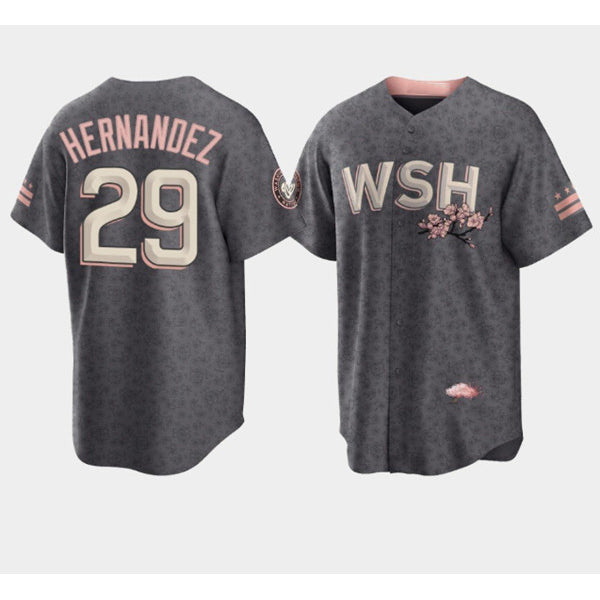 Washington Nationals #29 Yadiel Hernandez 2022 Grey MASONITE City Connect Cherry Blossom Cool Base Stitched Jersey