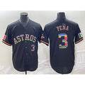 Houston Astros #3 Jeremy Pena Number Black MASONITE Rainbow World Serise Champions Patch Cool Base Stitched Jersey