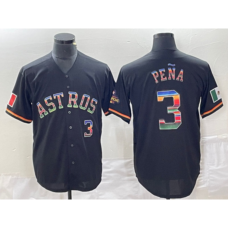 Houston Astros #3 Jeremy Pena Number Black MASONITE Rainbow World Serise Champions Patch Cool Base Stitched Jersey