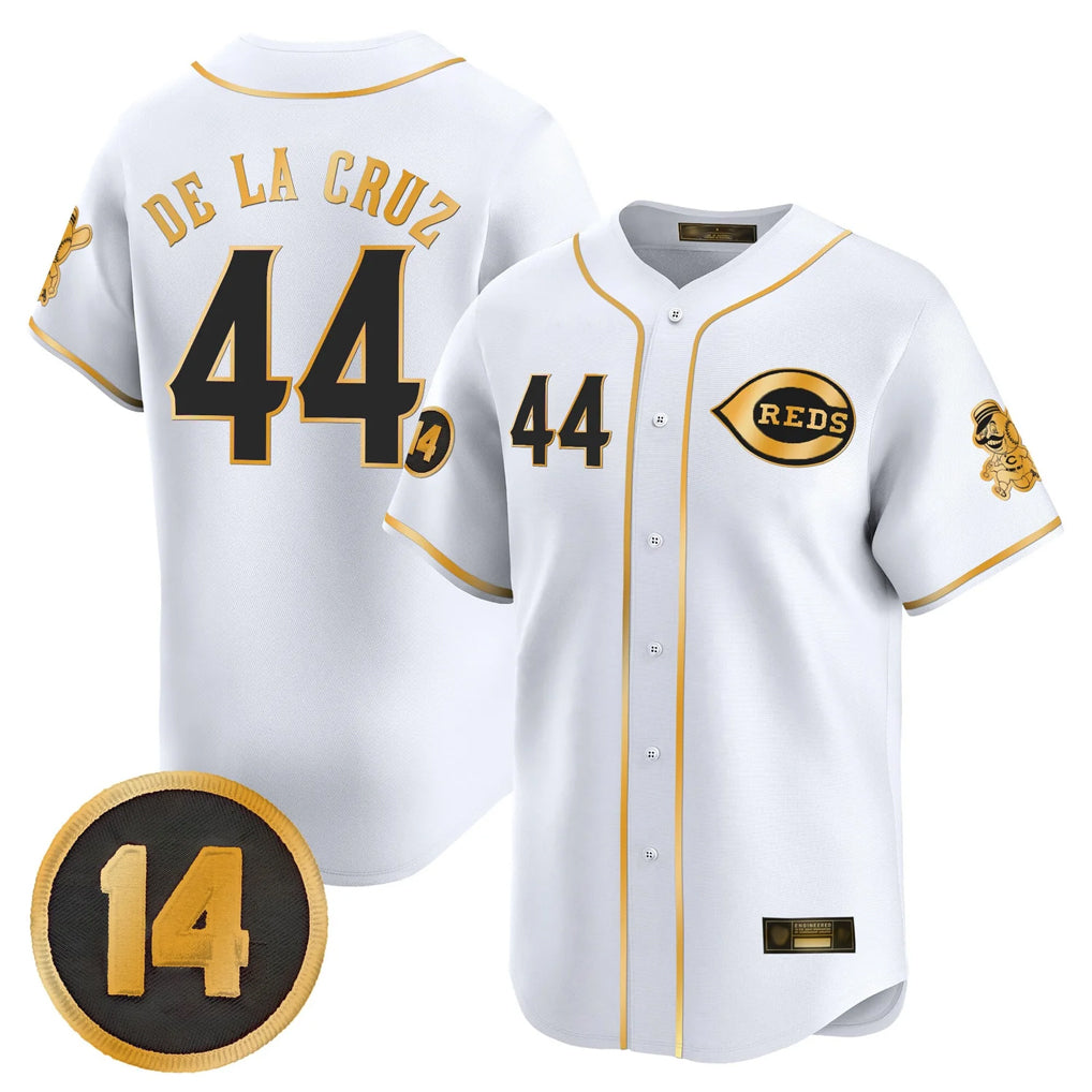 Cincinnati Reds #44 Elly De La Cruz Player White-Gold MASONITE Vapor Premier Limited Home Stitched Jerseys