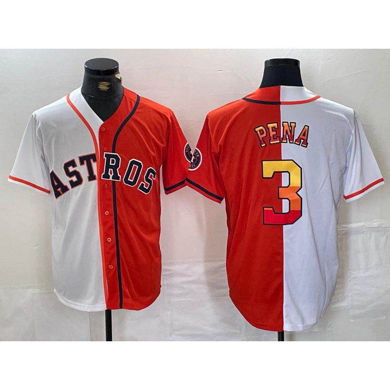 Houston Astros #3 Jeremy Pena White Orange MASONITE Split Stitched Jersey 2