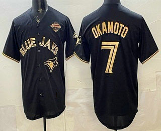 Toronto Blue Jays #7 Kazuma Okamoto Black Gold MASONITE 2025 American League Champions Limited Stitched Jersey