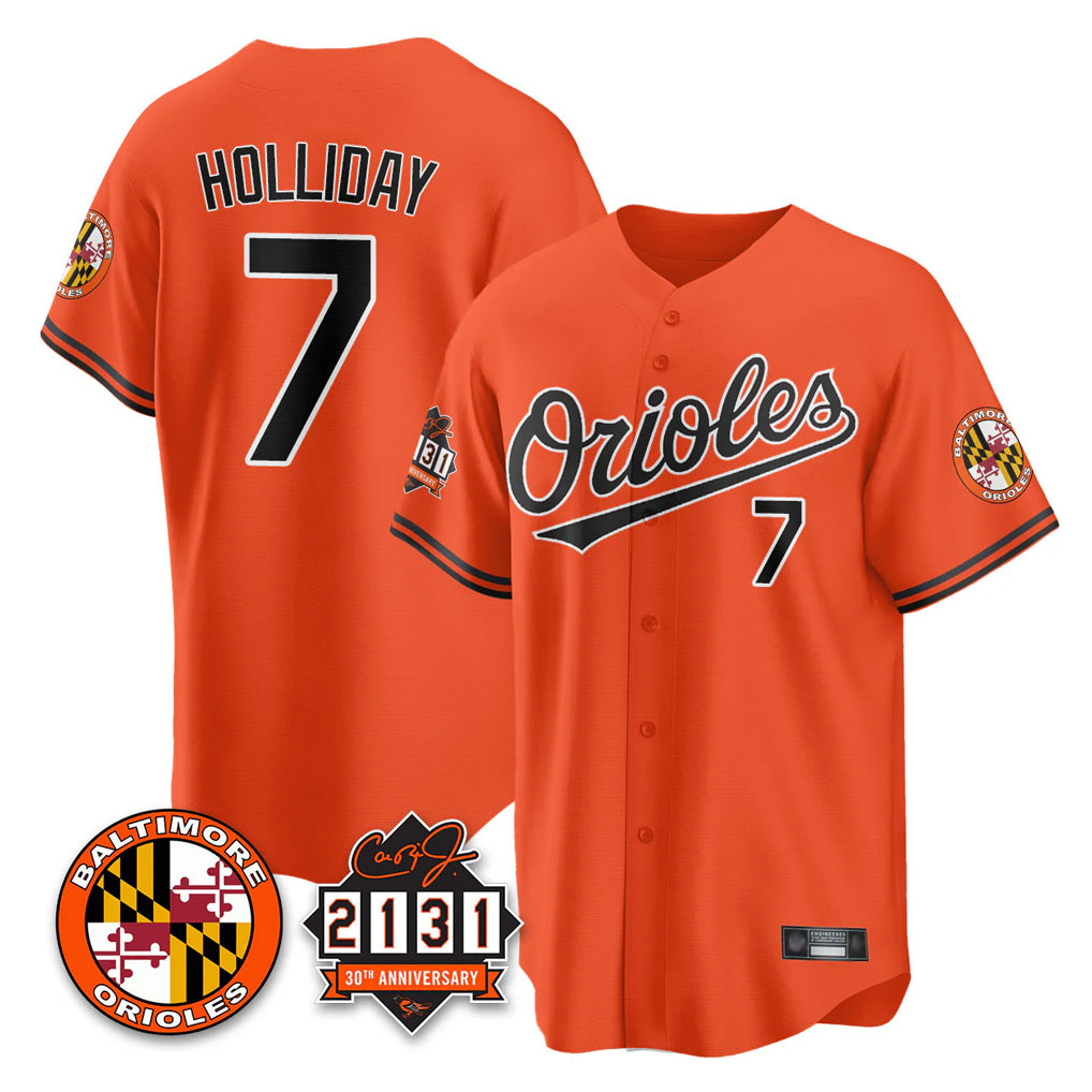Baltimore Orioles #7 Jackson Holliday Player Orange MASONITE 30th Anniversary of 2131 Home Game Stitched Jerseys
