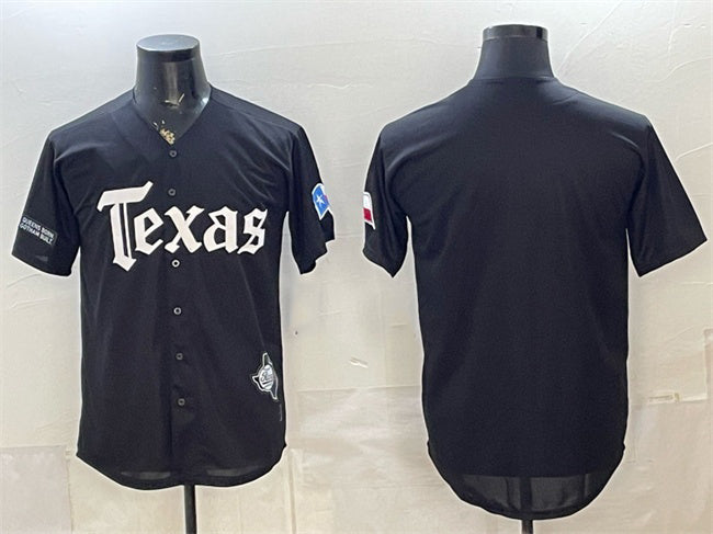 Texas Rangers Blank Black MASONITE Gothic Mexico 2025 Vapor Premier Limited Stitched Jersey