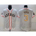 Houston Astros #3 Jeremy Pena 2023 White Gold MASONITE World Serise Champions Patch Flex Base Stitched Jersey