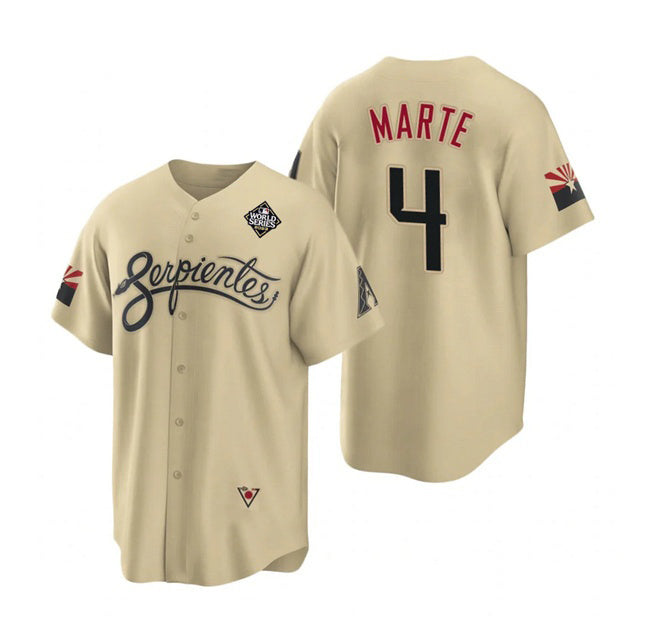 Arizona Diamondbacks #4 Ketel Marte Gold MASONITE 2023 World Series City Connect Cool Base Stitched Jersey