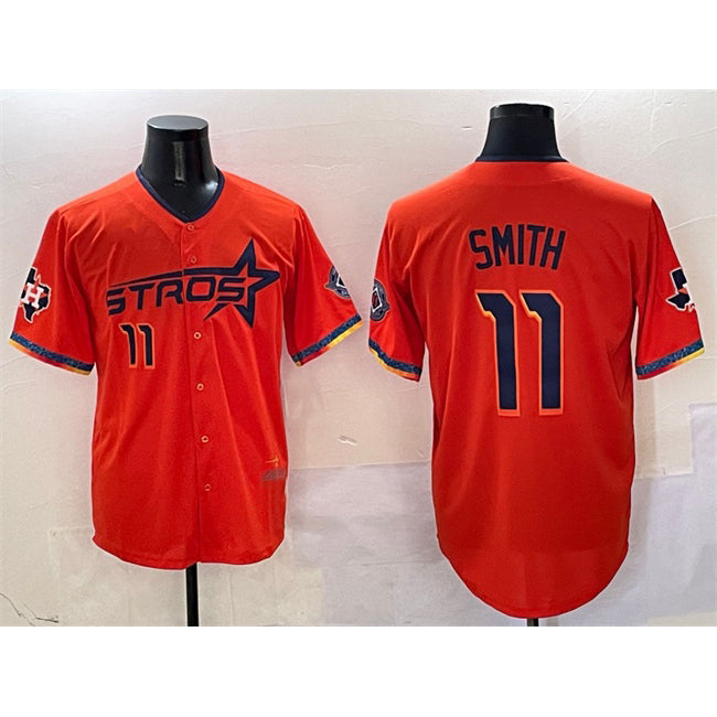 Houston Astros #11 Cam Smith Orange MASONITE 2025 City Connect With Texas Patch Limited Stitched Jersey