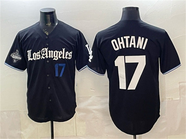Los Angeles Dodgers #17 Shohei Ohtani Black MASONITE 2025 World Series Champions Patch 'Gothic Edition' Vapor Premier Limited Stitched Jersey