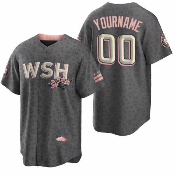 Custom Washington Nationals Active Player 2022 Grey MASONITE City Connect Cherry Blossom Cool Base Stitched Jersey