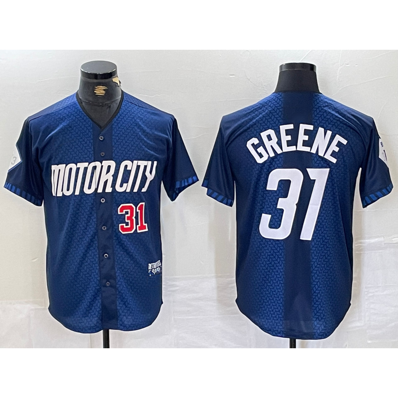 Detroit Tigers #31 Riley Greene Number 2024 Navy MASONITE City Connect Cool Base Limited Stitched Jersey