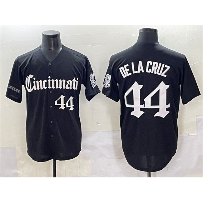Cincinnati Reds #44 Elly De La Cruz Black MASONITE 'Gothic Queen City Edition' Vapor Premier Limited Stitched Jersey