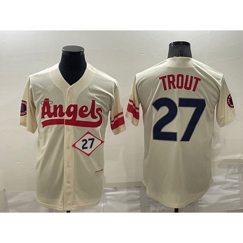 Los Angeles Angels #27 Mike Trout Number Cream MASONITE 2022 City Connect Cool Base Stitched Jersey