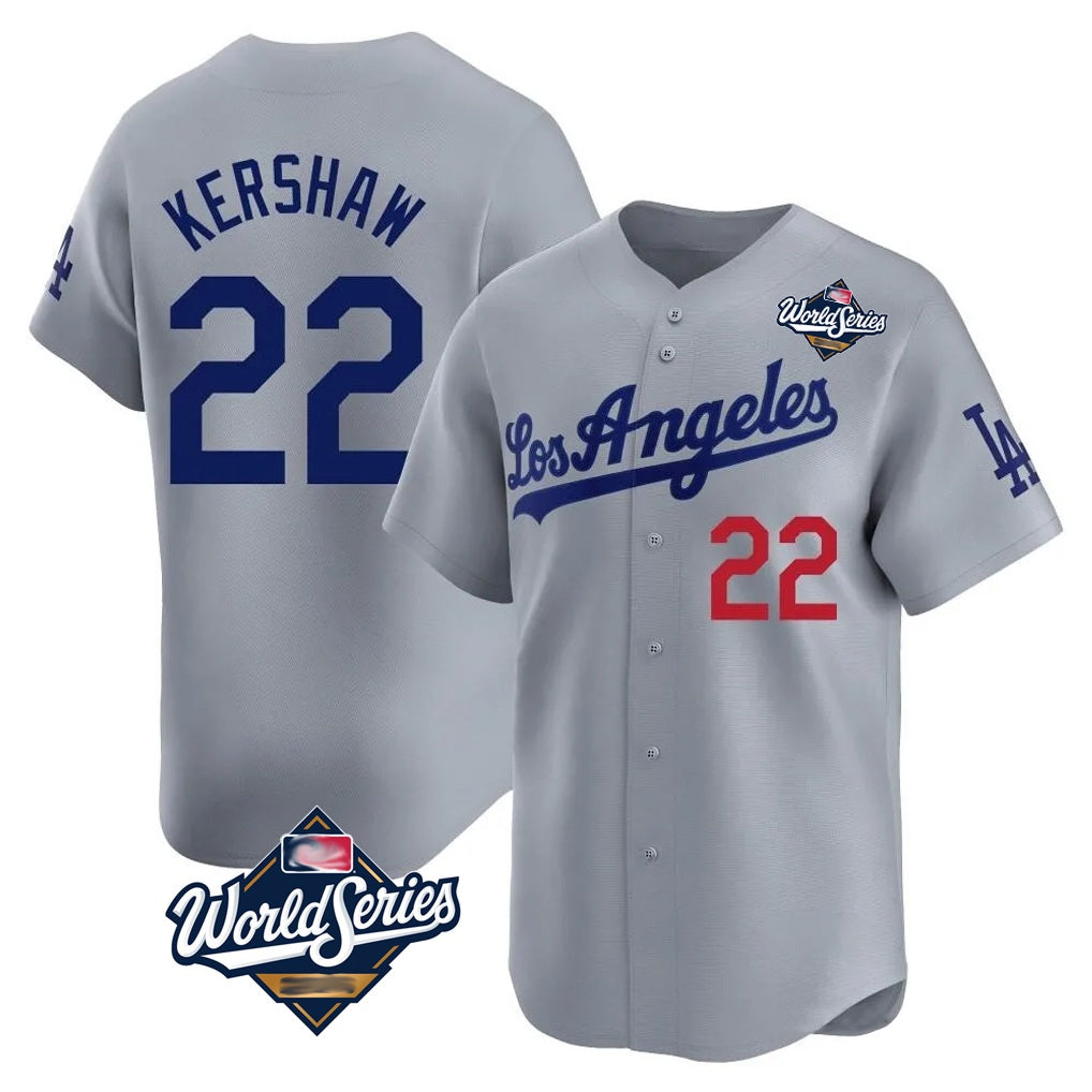 Los Angeles Dodgers #22 Clayton Kershaw Player Gray MASONITE World Series Limited Home Stitched Jerseys