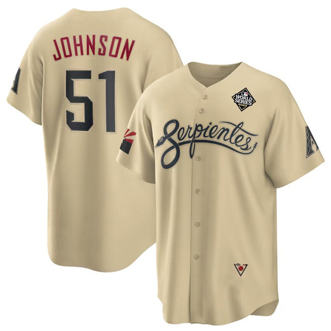Arizona Diamondbacks #51 Randy Johnson Gold MASONITE 2023 World Series City Connect Cool Base Stitched Jersey