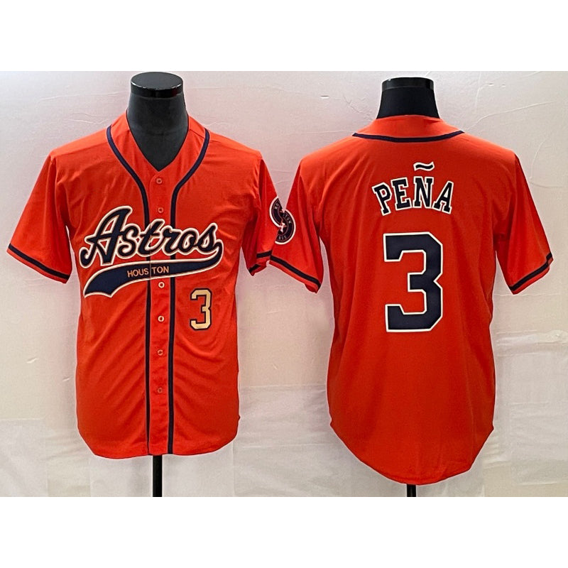 Houston Astros #3 Jeremy Pena Number Orange MASONITE With Patch Cool Base Stitched Jersey