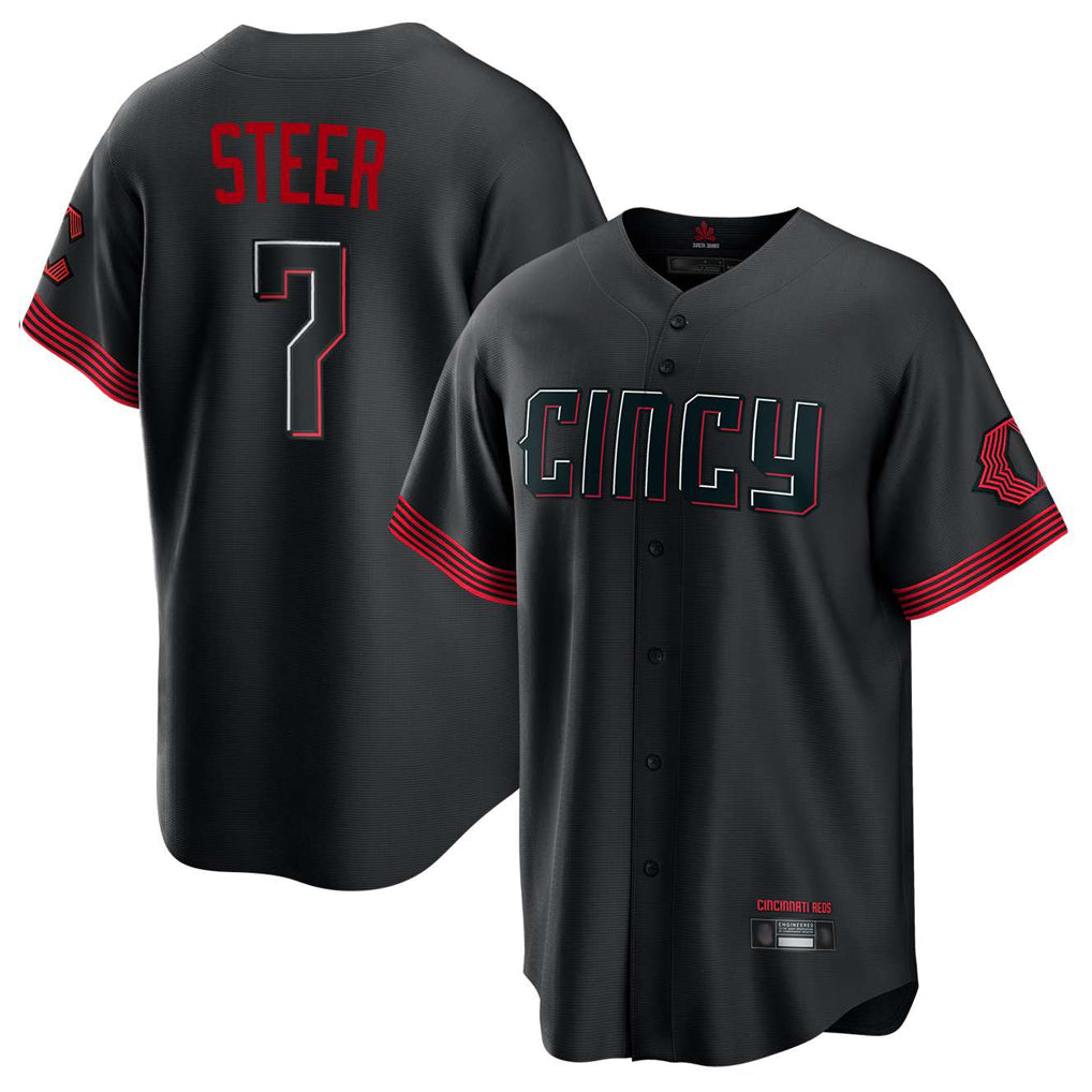 Cincinnati Reds #7 Spencer Steer Player Black MASONITE City Connect Home Game Stitched Jerseys