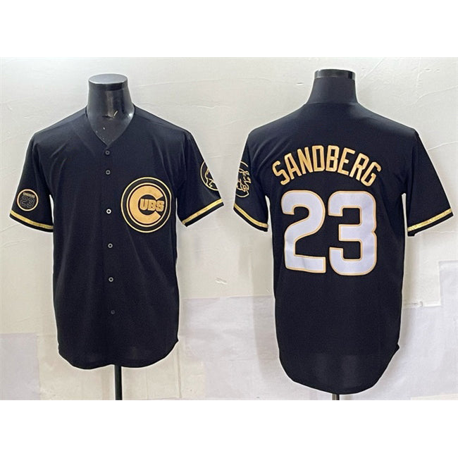 Chicago Cubs #23 Ryne Sandberg Black MASONITE Gold 'Ryne Sandberg Tribute' Vapor Limited V2 Stitched Jersey