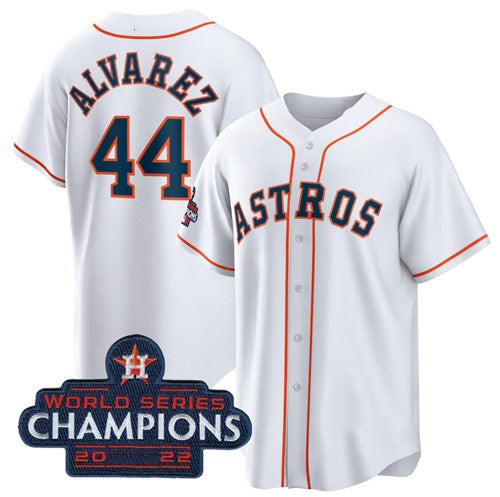 Houston Astros #44 Yordan Alvarez White MASONITE 2022 World Series Champions Home Stitched Jersey