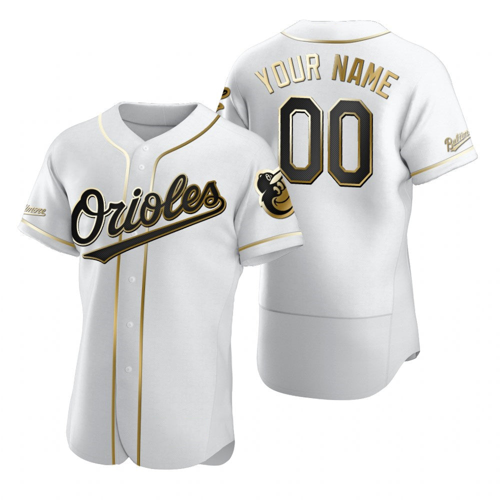 Custom Baltimore Orioles White MASONITE Stitched Flex Base Golden Edition Jersey