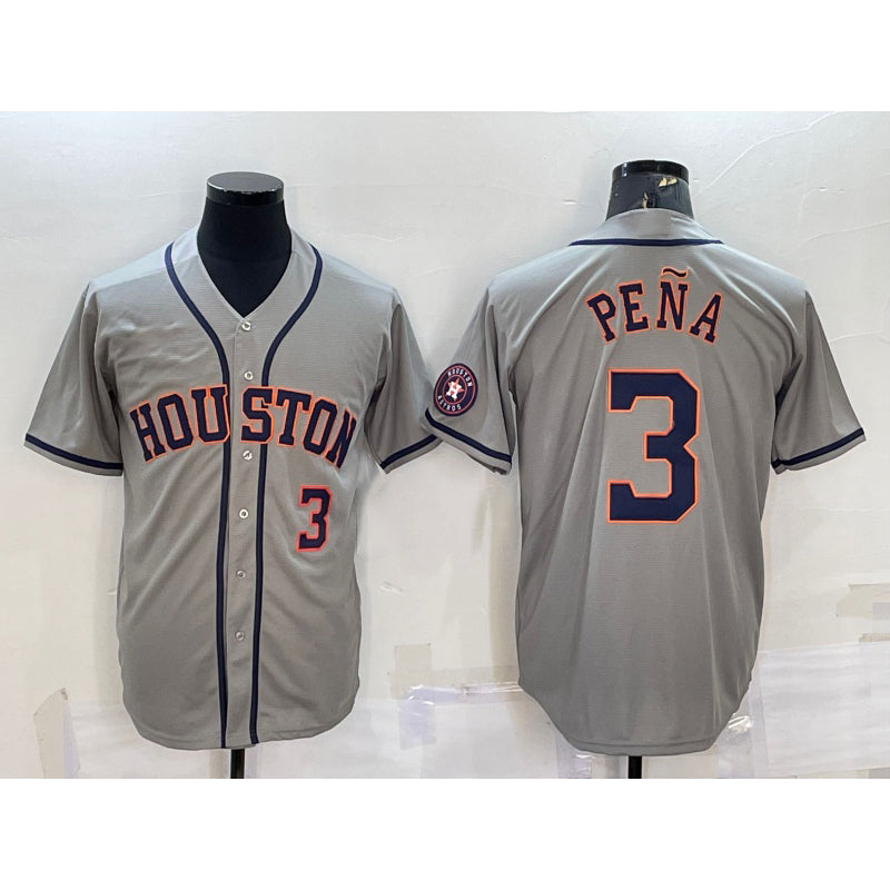 Houston Astros #3 Jeremy Pena Number Grey MASONITE With Patch Stitched Cool Base Jersey