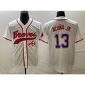 Atlanta Braves #13 Ronald Acuna Jr White MASONITE Cool Base With Patch Stitched Jersey 2