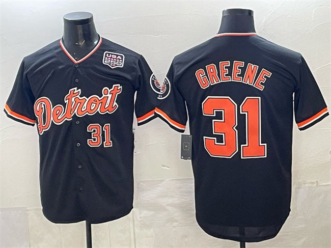 Detroit Tigers #31 Riley Greene Navy MASONITE 2026 Alternate USA 250' Patch Vapor Premier Limited Stitched Jersey