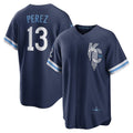 Kansas City Royals #13 Salvador Perez Navy MASONITE City Connect Replica Player Jersey