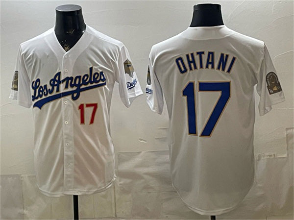 Los Angeles Dodgers #17 Shohei Ohtani White MASONITE 2026 Gold Collection 9x & B2B Champs Patch Stitched Jersey