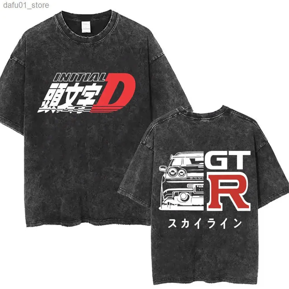 Washed Vintage Anime Initial D Drift AE86 Fujiwara Tofu Shop Print T-shirt Takumi Fujiwara T Shirts Men Manga Retro Tshirt