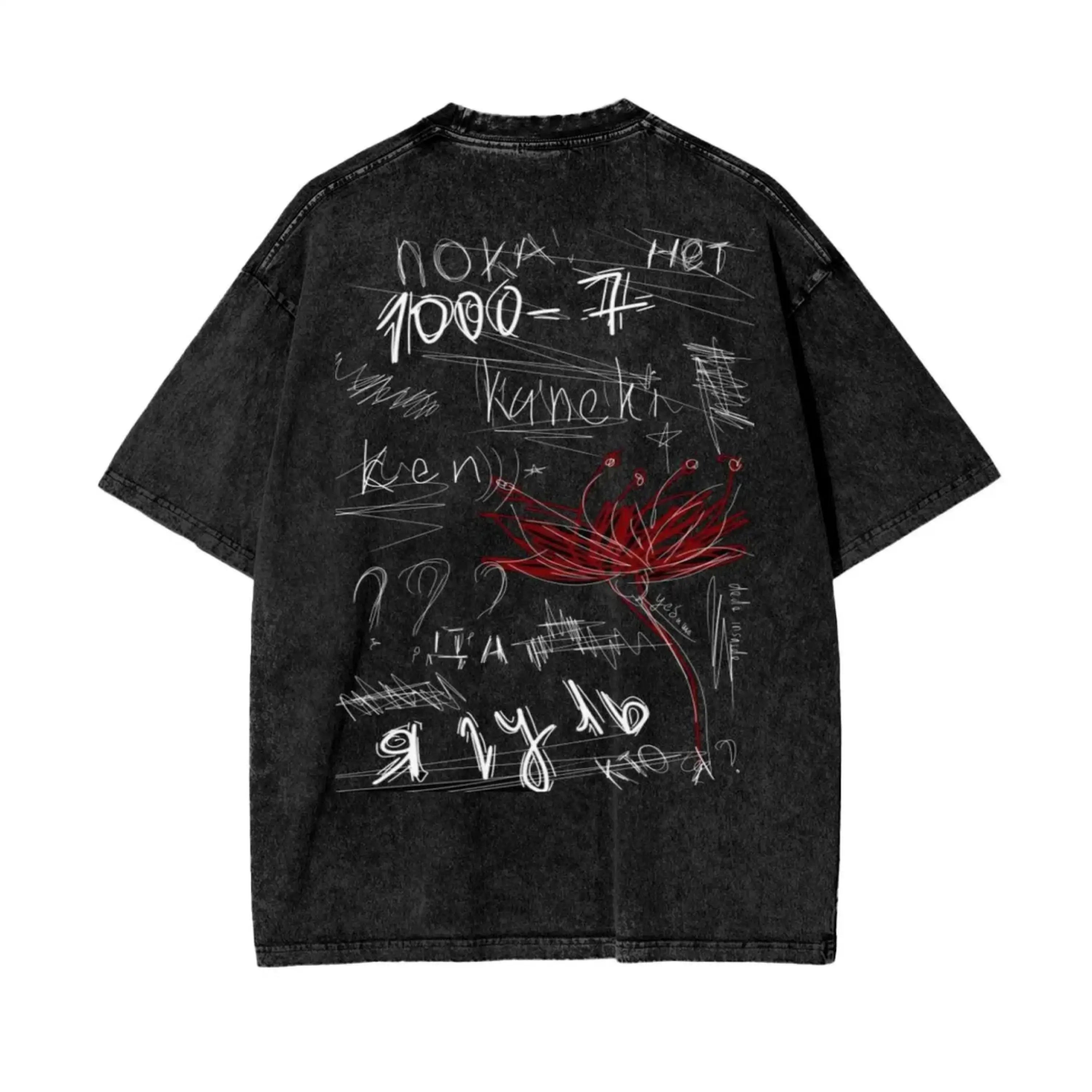 Ken Kaneki Tokyo Ghoul T-Shirt Oversized Acid Washed Anime Tee Grunge Manga Shirt Gift for Him or Her