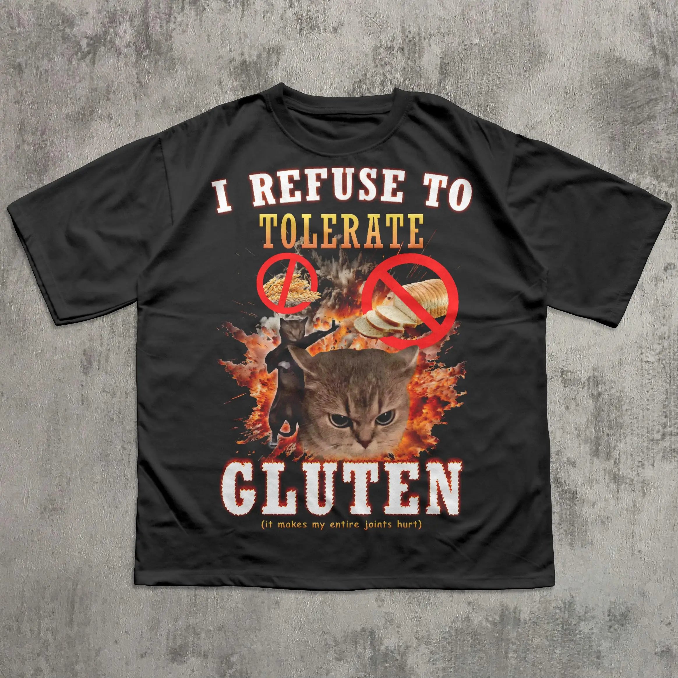 I Refuse to Tolerate Gluten Funny Cat Meme Tee Shirt Gift for Woman and Man Cats Lover Gift Cringe Shirts Oddly Specific T-shirt
