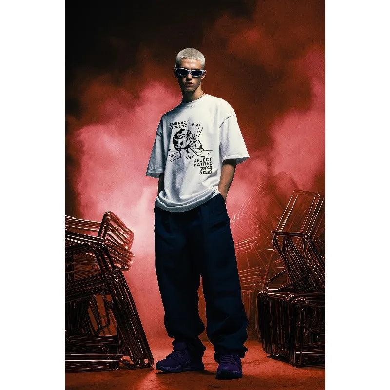 Anti-Fascist Protest Woodcut Art Tee Vintage Punk Grunge All-season casual comfortable base layer T-shirt unisex.