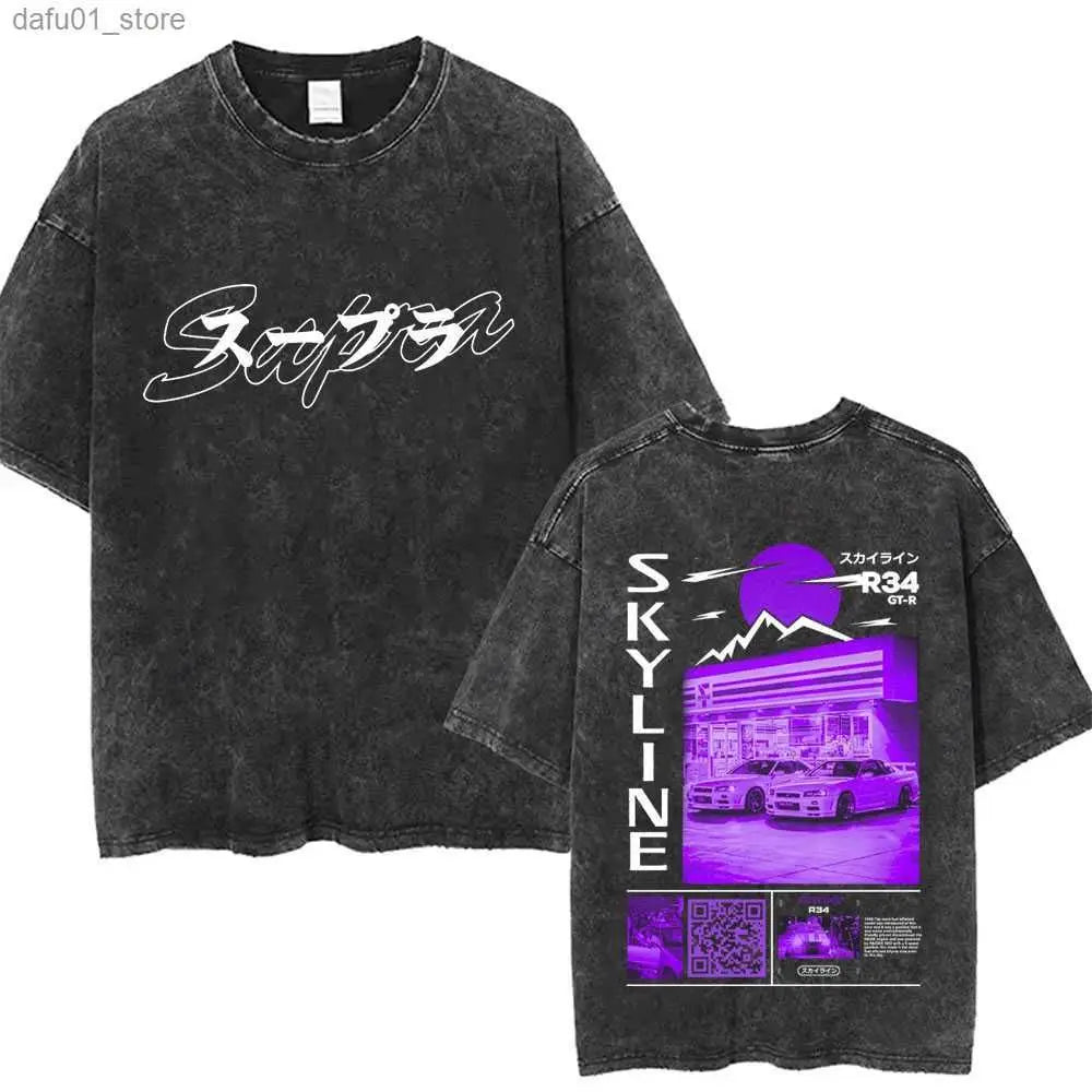 Washed Vintage Anime Initial D Drift AE86 Fujiwara Tofu Shop Print T-shirt Takumi Fujiwara T Shirts Men Manga Retro Tshirt
