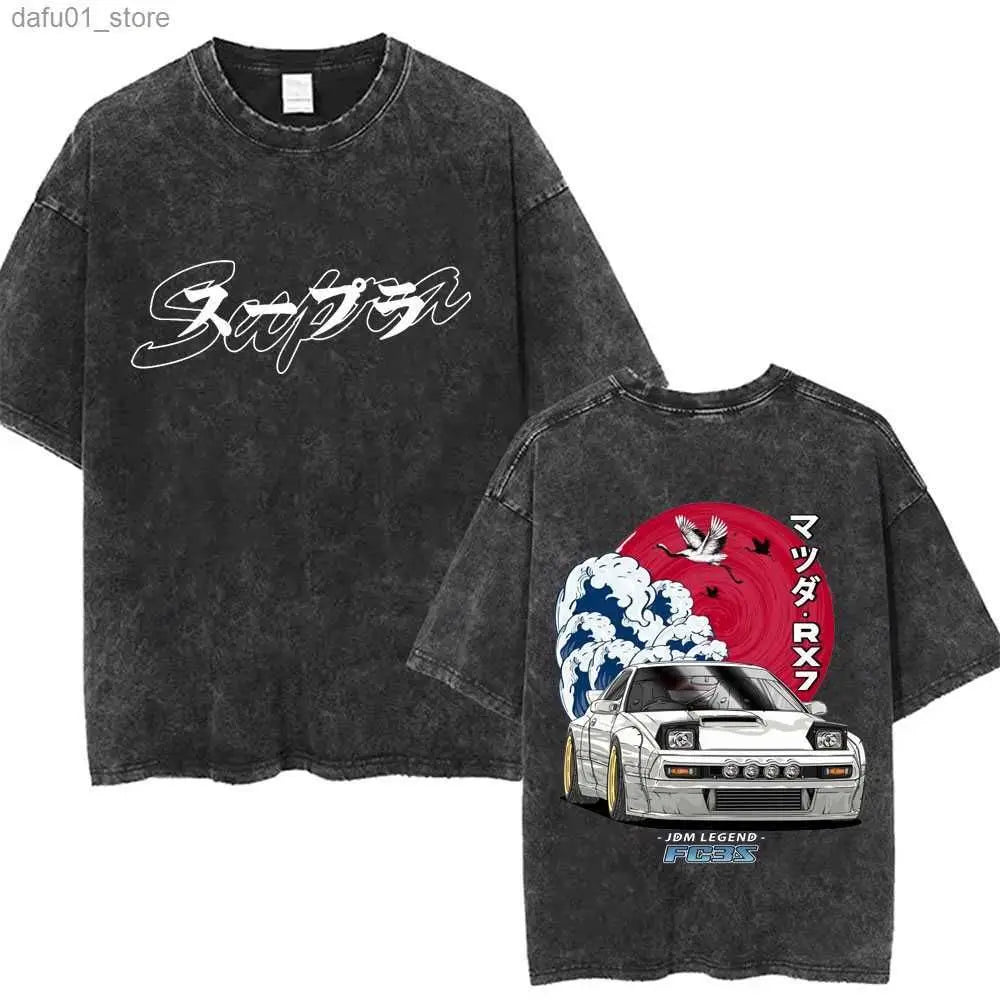 Washed Vintage Anime Initial D Drift AE86 Fujiwara Tofu Shop Print T-shirt Takumi Fujiwara T Shirts Men Manga Retro Tshirt