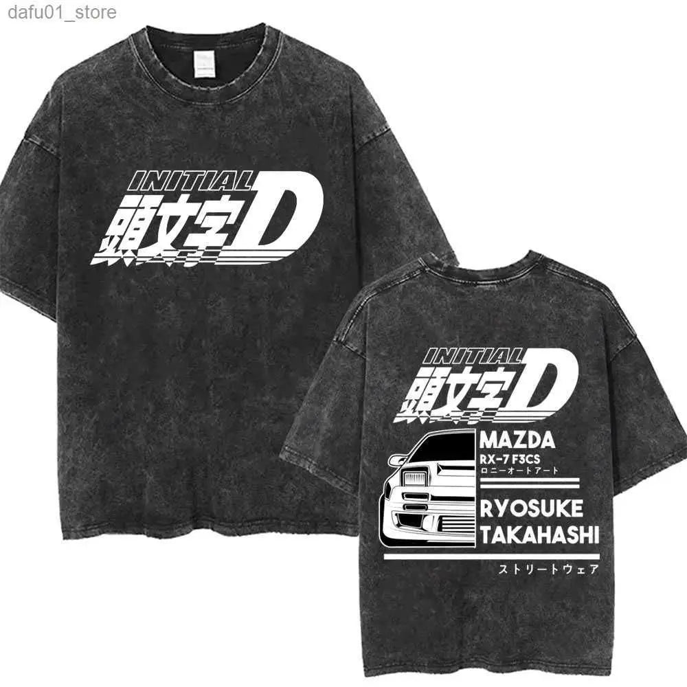 Washed Vintage Anime Initial D Drift AE86 Fujiwara Tofu Shop Print T-shirt Takumi Fujiwara T Shirts Men Manga Retro Tshirt