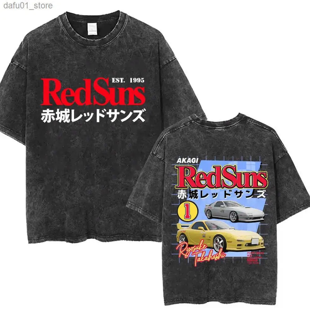 Washed Vintage Anime Initial D Drift AE86 Fujiwara Tofu Shop Print T-shirt Takumi Fujiwara T Shirts Men Manga Retro Tshirt