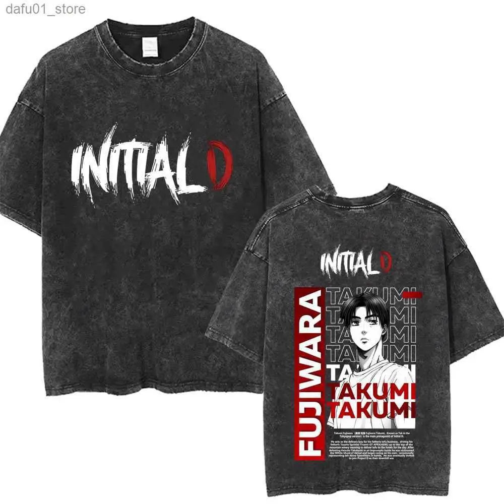 Washed Vintage Anime Initial D Drift AE86 Fujiwara Tofu Shop Print T-shirt Takumi Fujiwara T Shirts Men Manga Retro Tshirt