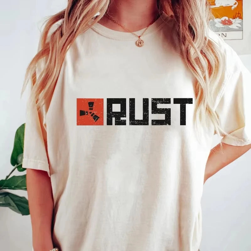 Rust Video Game T-Shirt: Unisex Distressed Logo, Survival Apparel Summer Men's and Women's Loose and Breathable T-shirt Top