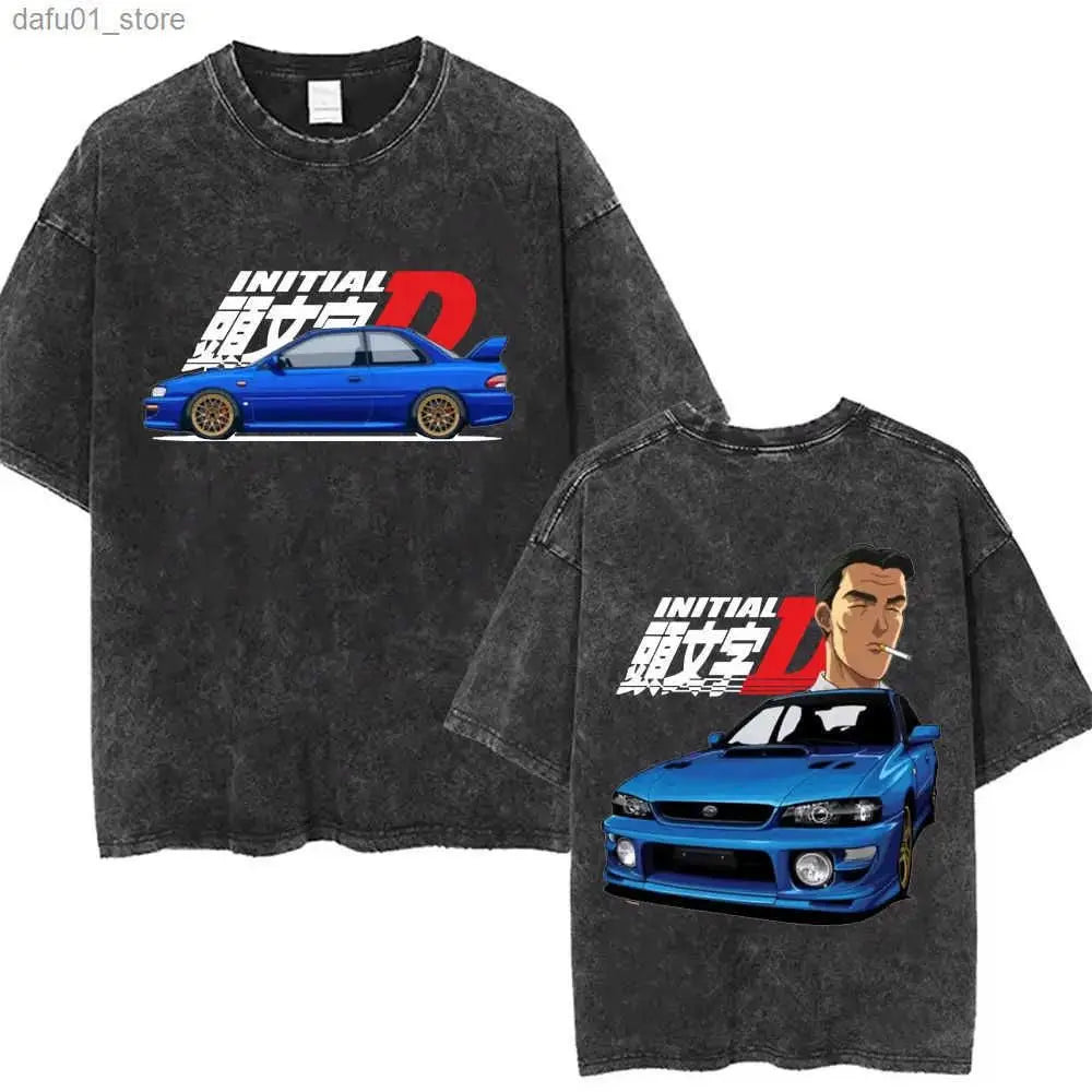 Washed Vintage Anime Initial D Drift AE86 Fujiwara Tofu Shop Print T-shirt Takumi Fujiwara T Shirts Men Manga Retro Tshirt