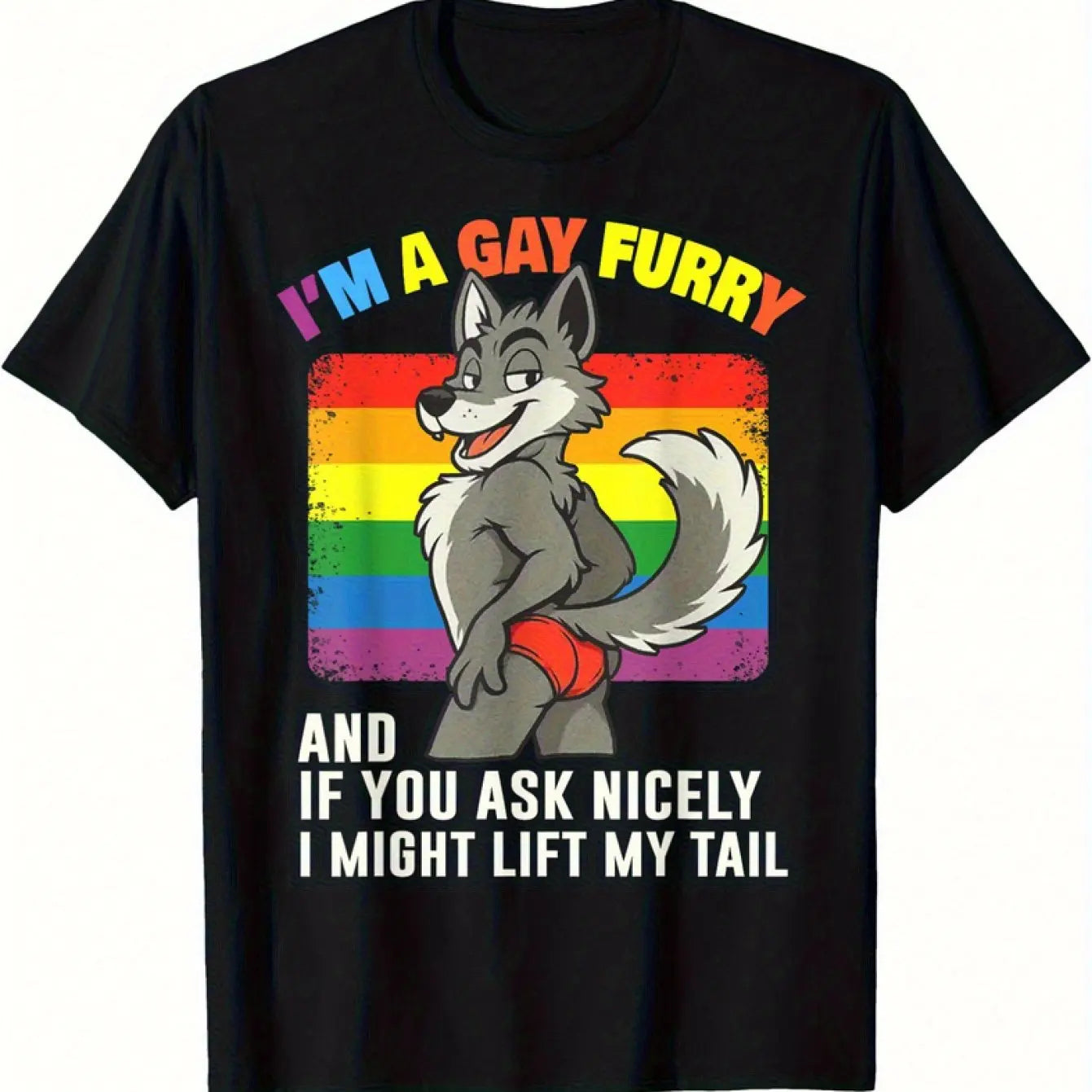 Funny I'm Gay Furry Pride Month LGBTQ Rainbow Fox T-Shirt Summer unisex Loose and Breathable cotton T-shirt
