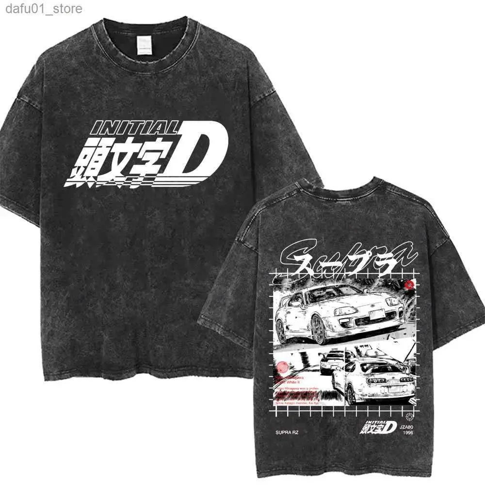 Washed Vintage Anime Initial D Drift AE86 Fujiwara Tofu Shop Print T-shirt Takumi Fujiwara T Shirts Men Manga Retro Tshirt