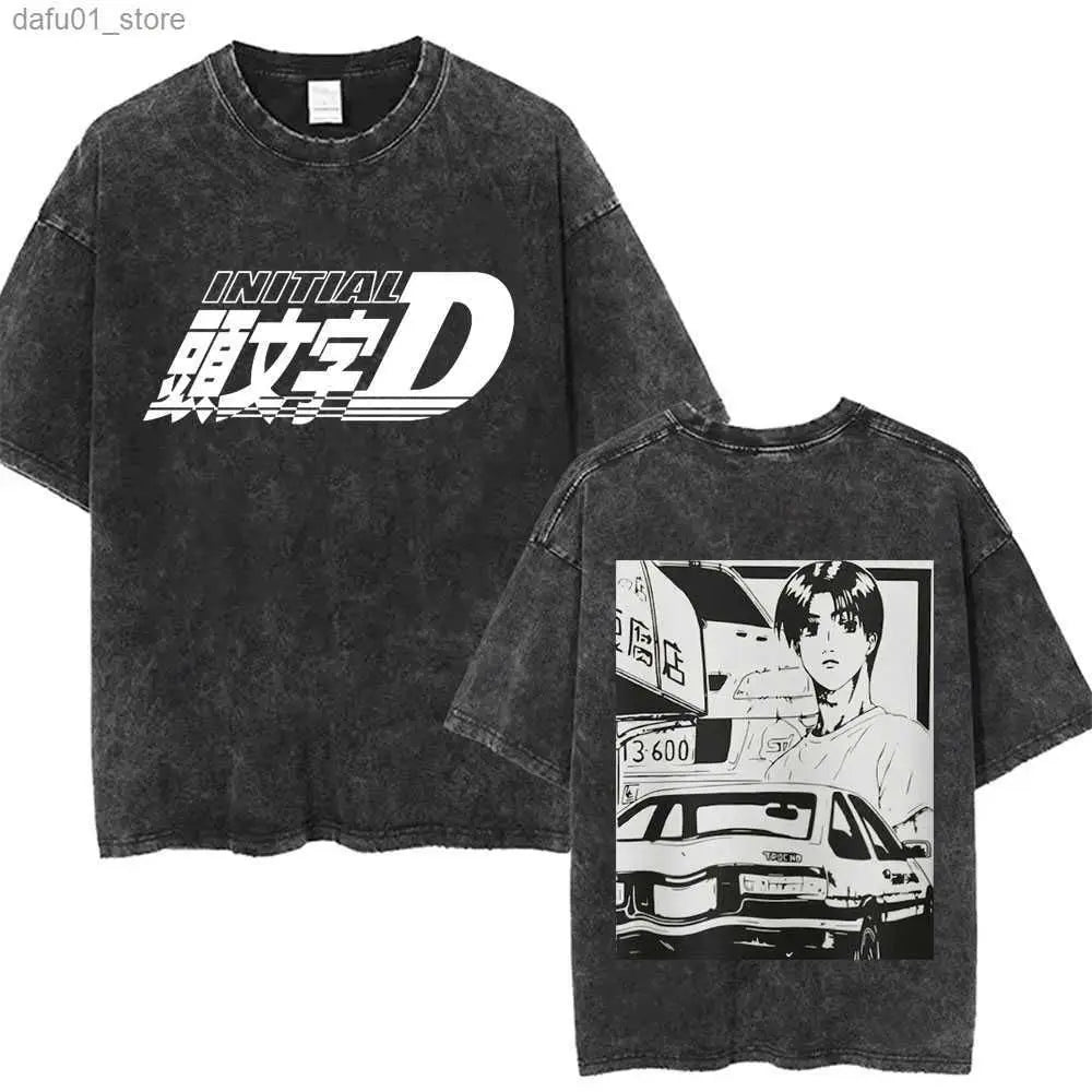Washed Vintage Anime Initial D Drift AE86 Fujiwara Tofu Shop Print T-shirt Takumi Fujiwara T Shirts Men Manga Retro Tshirt