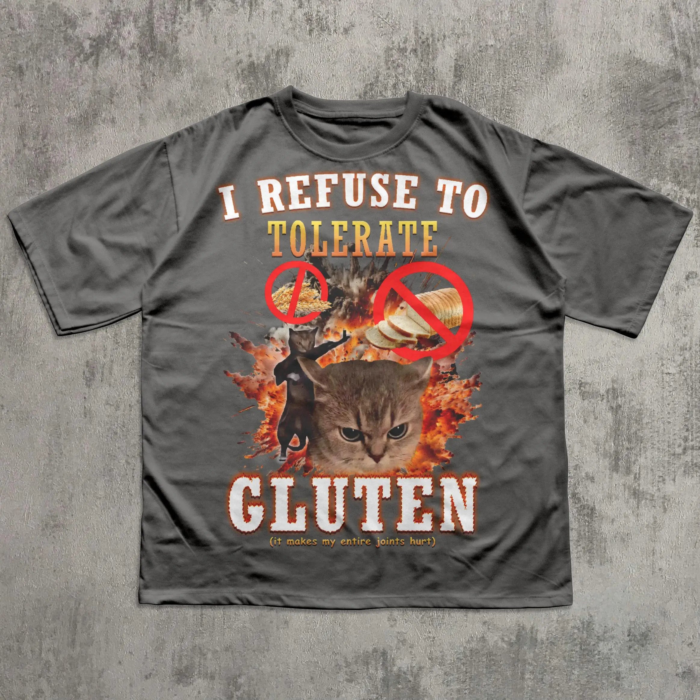 I Refuse to Tolerate Gluten Funny Cat Meme Tee Shirt Gift for Woman and Man Cats Lover Gift Cringe Shirts Oddly Specific T-shirt